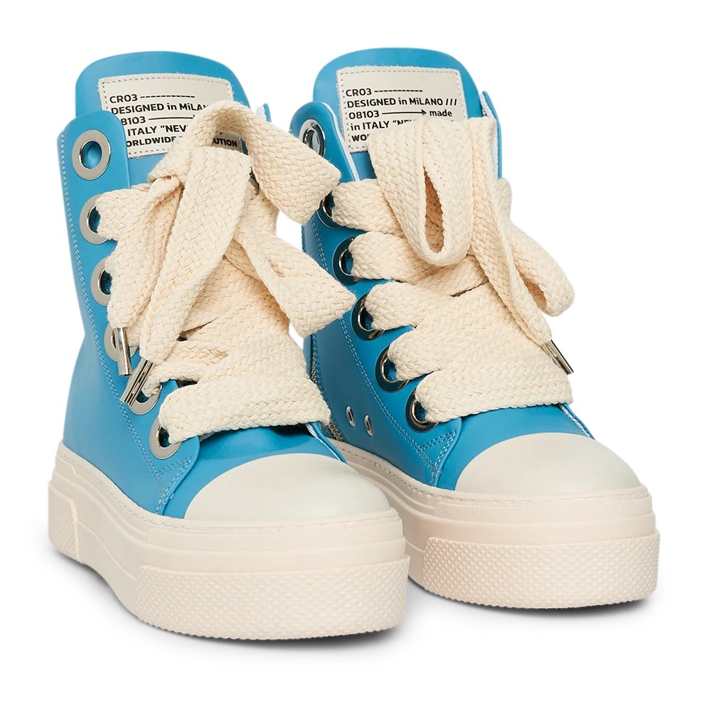CRISTIAN ZEROTRE CALIPSO -300 BLUE NAPOLI LEATHER WOMEN High-Top Sneakers - Picture 2 of 9